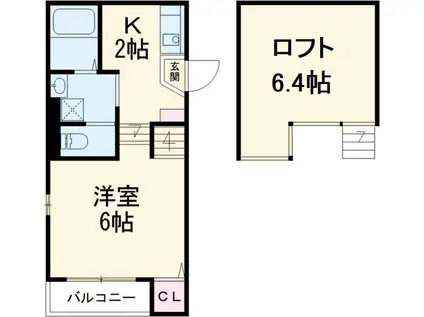 ハーモニーテラス八田(1K/2階)の間取り写真