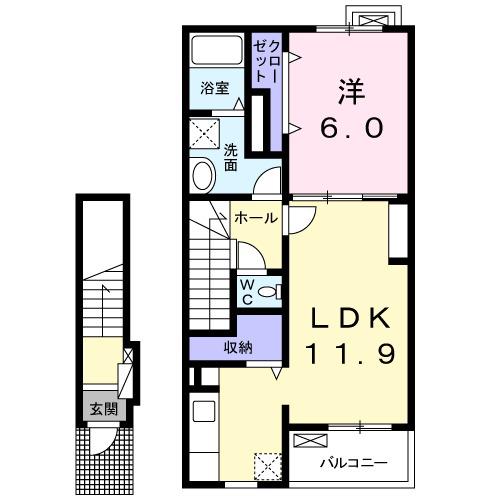 ビオーラ喜沢Ⅰ(1LDK/2階)の間取り写真