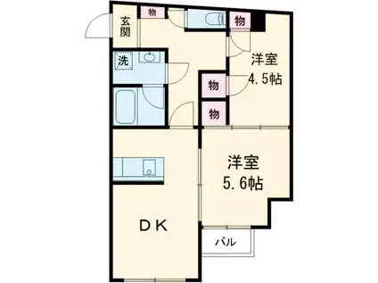 BRIGHT HILLS調布(2DK/3階)の間取り写真