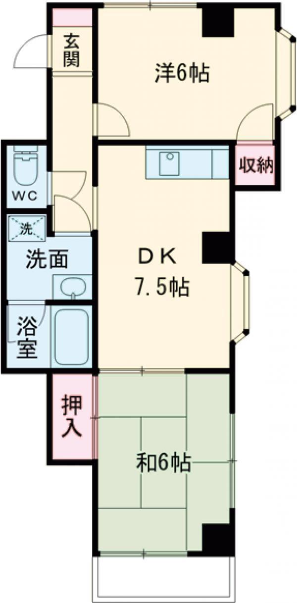 ロイヤルシティー1(2DK/1階)の間取り写真