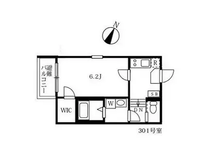 スカイキャッスルⅡ(1K/2階)の間取り写真