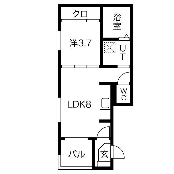 ハーモニーテラス八熊Ⅱ(1LDK/2階)の間取り写真