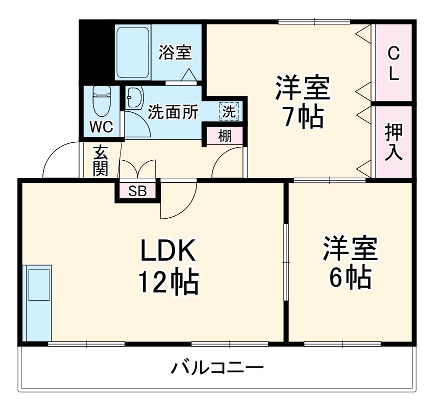花の木農住団地竹花ハイツ(2LDK/2階)の間取り写真