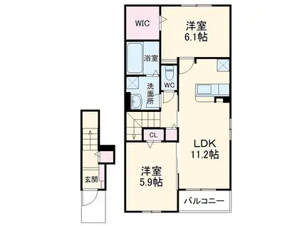 パレスアリオン佐倉Ⅱ(2LDK/2階)の間取り写真