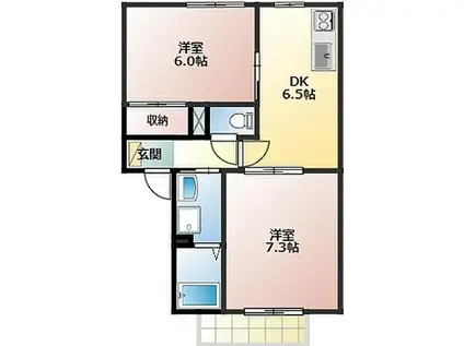 セゾンハトリ B棟(2DK/1階)の間取り写真