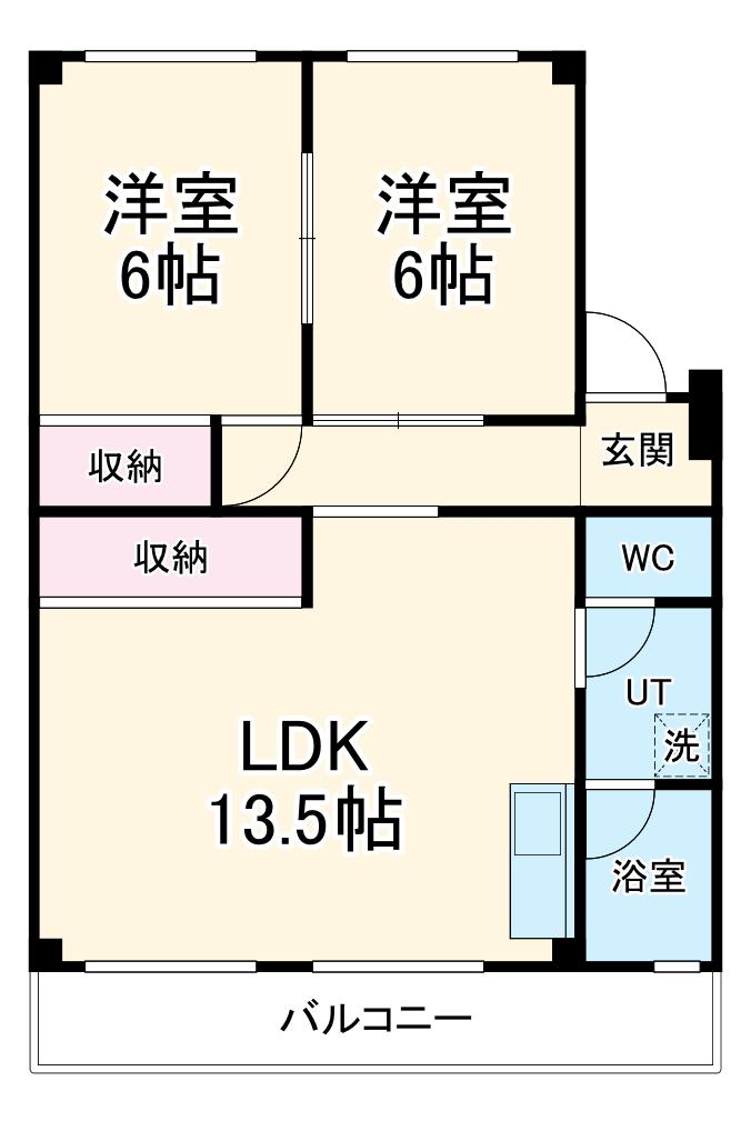 板倉ハイツ(2LDK/3階)の間取り写真