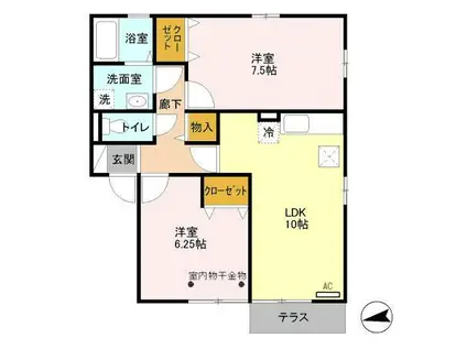 イーストハウス2二ツ宮(2LDK/1階)の間取り写真