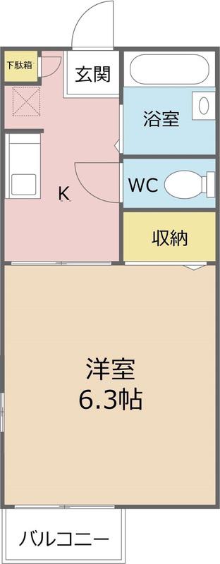 パームコテージA棟(1K/2階)の間取り写真