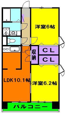 ハイツ駒形通(2LDK/9階)の間取り写真