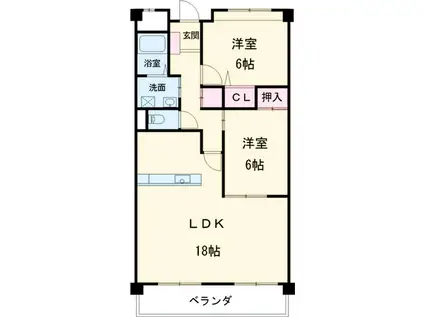 バンブー竹谷(2LDK/3階)の間取り写真