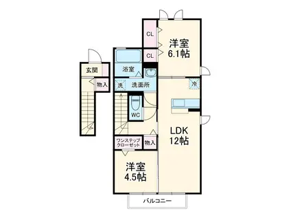 コートヴィレッジかりん(2LDK/2階)の間取り写真