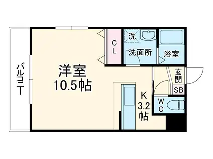 グランストーク篠ヶ瀬(1K/1階)の間取り写真