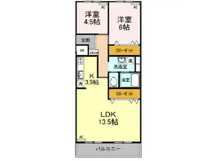 エクセレンス上野(2LDK/2階)の間取り写真