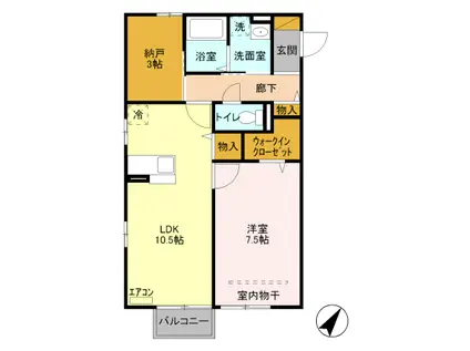 ヴェルデ・パティオD棟(1LDK/2階)の間取り写真