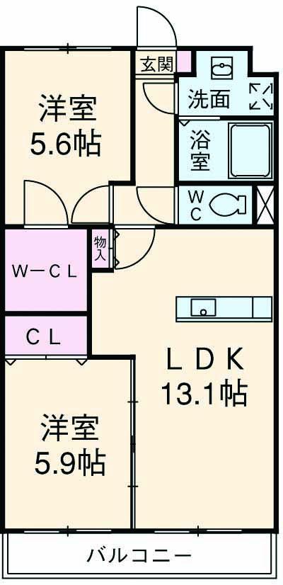 フェリーチェ(2LDK/2階)の間取り写真