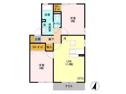 サンパークⅡ B・C・D・E棟(2LDK/1階)の間取り写真