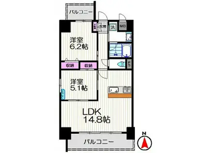 WITH IBIS(2LDK/5階)の間取り写真