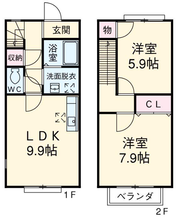 Grand CielA棟(2LDK)の間取り写真