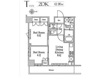 レジディア南品川Ⅱ(2DK/8階)の間取り写真