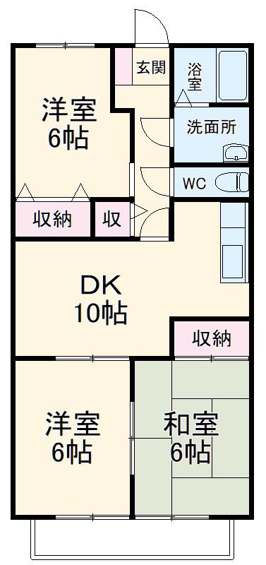 ビラージュYS・A棟(3DK/2階)の間取り写真