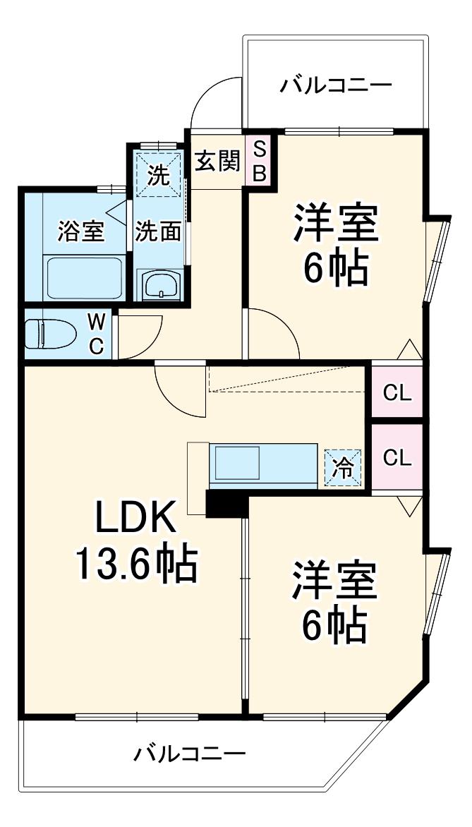 リベルテ京町(2LDK/2階)の間取り写真