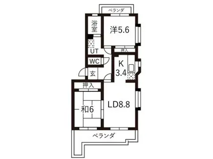 日比野ビル(2LDK/1階)の間取り写真
