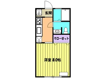 コーポ下仁木Ⅲ(1K/1階)の間取り写真