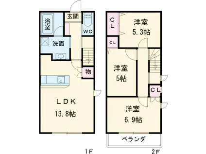 名鉄三河線 豊田市駅 徒歩54分 2階建 築10年(3LDK)の間取り写真