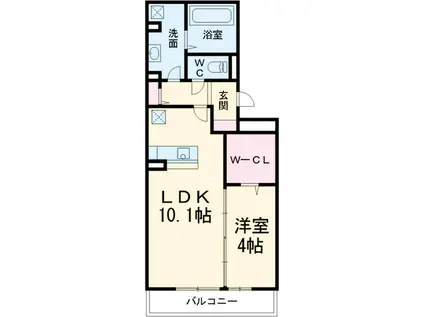 ル シエル(1LDK/2階)の間取り写真