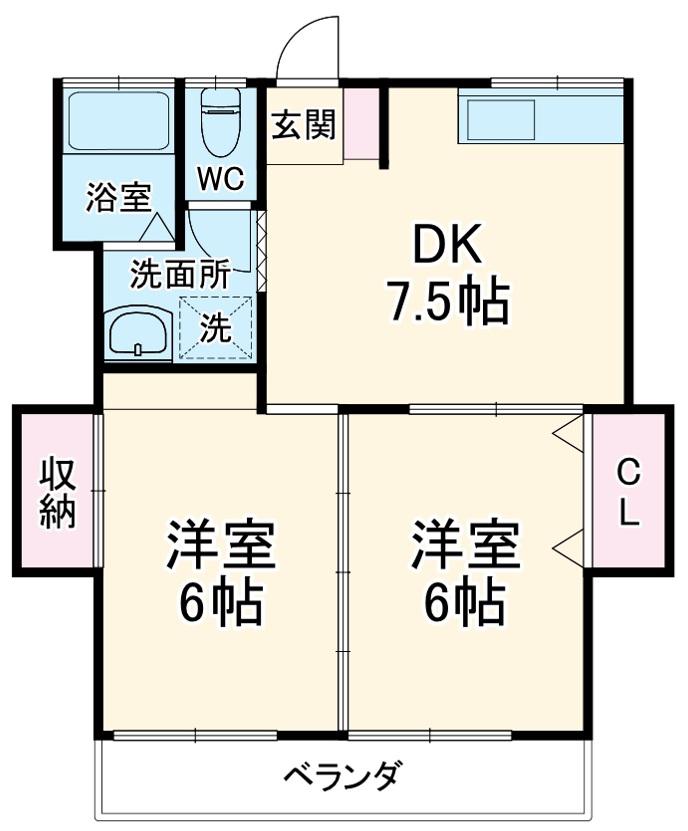 東本郷フラワーハイツ(2DK/1階)の間取り写真