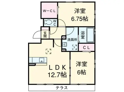 ル・クプルC棟(2LDK/1階)の間取り写真