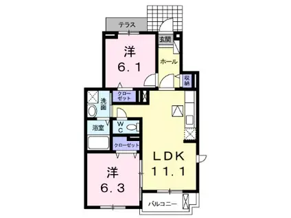 ベリーヒルズC(2LDK/1階)の間取り写真