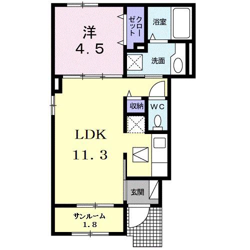 カーサセレノⅡ(1LDK/1階)の間取り写真