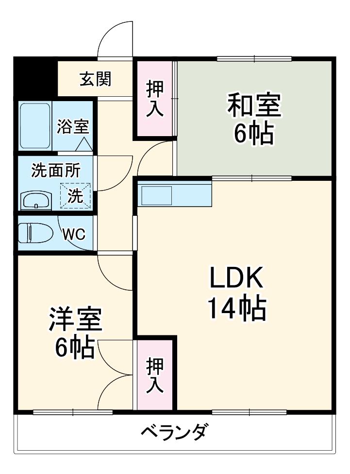 グランデ大銀(2LDK/2階)の間取り写真