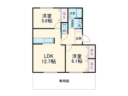 ラフォーレ天王Ⅱ(2LDK/1階)の間取り写真