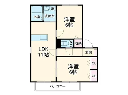ヴァンベールA(2LDK/2階)の間取り写真
