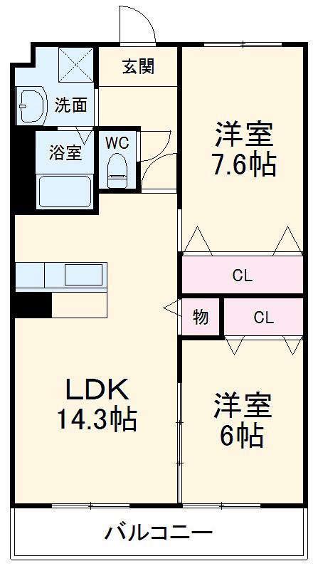フォルトゥーナ(2LDK/2階)の間取り写真