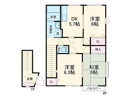 ハイステージカーサ(3DK/2階)の間取り写真