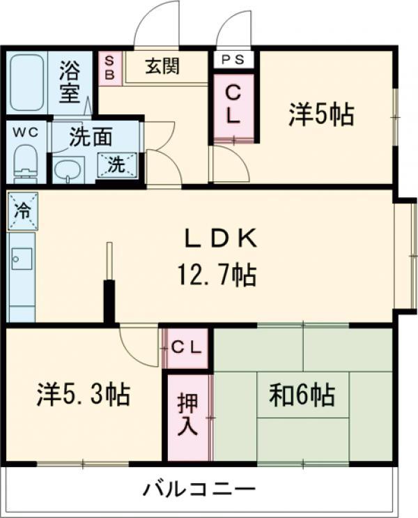 グレースマンション(3LDK/2階)の間取り写真