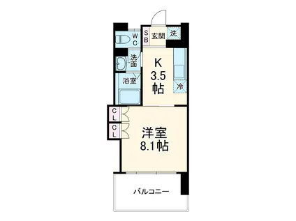 エンブルステージ馬渕(1K/4階)の間取り写真