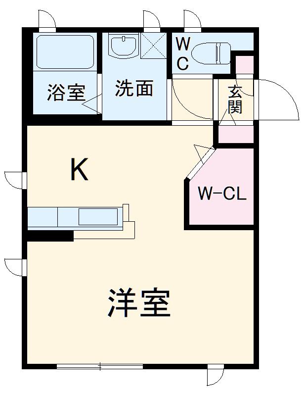 ディアス市電通A棟(1K/2階)の間取り写真