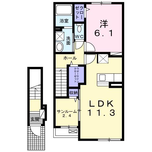 イデアルⅢA(1LDK/2階)の間取り写真
