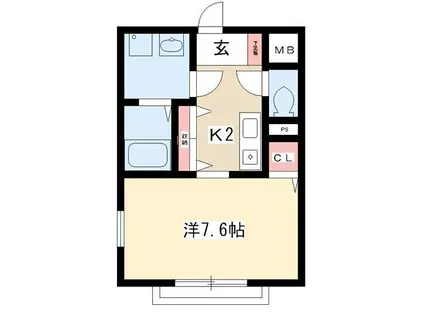 アーバンハイツ中町Ⅱ(1K/2階)の間取り写真