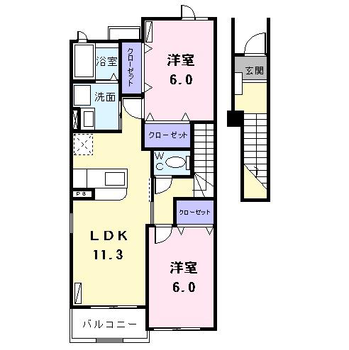KウィステリアⅡ(2LDK/2階)の間取り写真