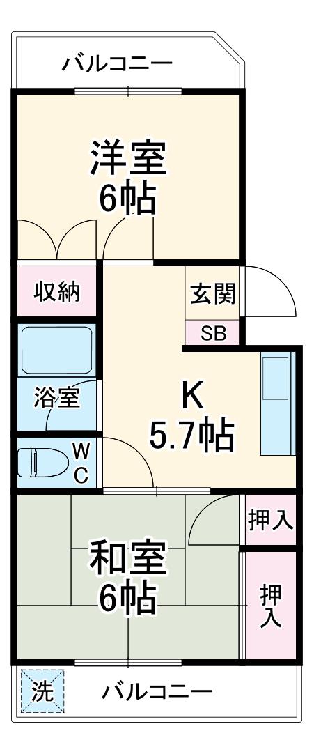 マンション裕(2DK/2階)の間取り写真