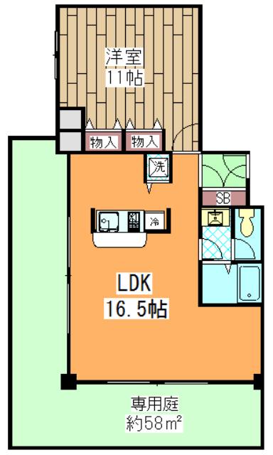 CASAGRAN洛西(1LDK/1階)の間取り写真