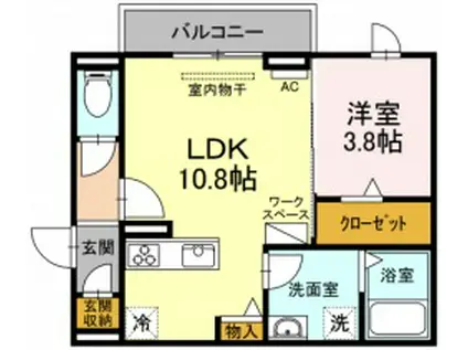 名鉄豊川線 八幡駅(愛知) 徒歩17分 3階建 築4年(1LDK/2階)の間取り写真