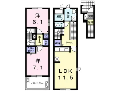 ヌーヴォーノン(2LDK/2階)の間取り写真