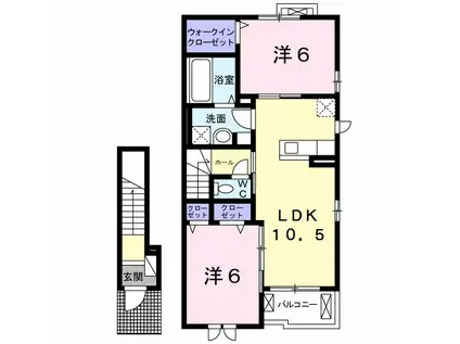 アヴェニュー西原B(2LDK/2階)の間取り写真