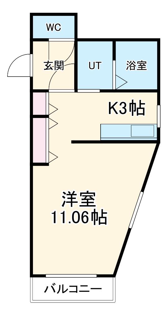 ワラヤビル(1K/2階)の間取り写真